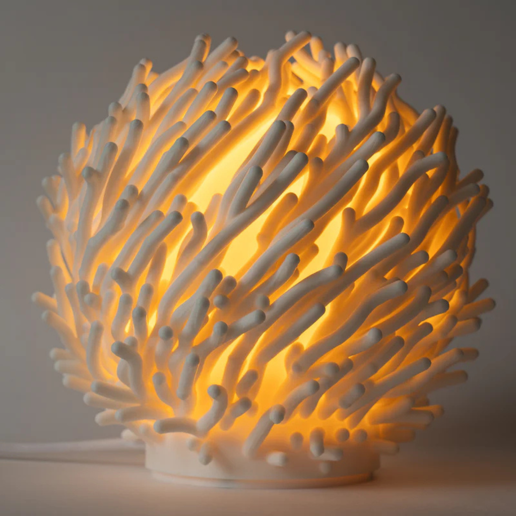 Front view of the O7 Coral Sculpted Lamp by Leora, showcasing its coral-inspired organic design and soft glow.